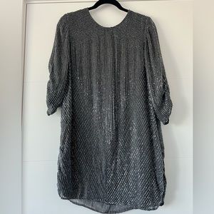 Parker beaded grey silk mini dress size Large